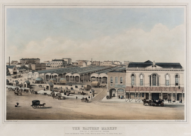HENRY GRITTEN [c1818-1873], The Eastern Market from top of Whittington Tavern, coloured lithograph (from Charles Troedel's “The Melbourne Album” pub. Melbourne 1863/64), 31 x 43cm.
