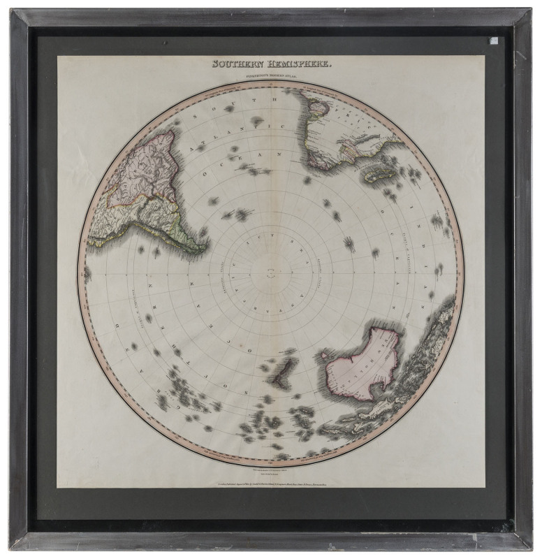 JOHN PINKERTON [1758 - 1826], Southern Hemisphere, from "Pinkerton's Modern Atlas" [1812], contemporary hand colouring, 56 x 56cm. An interesting and highly detailed map of the Southern Hemisphere extending to the equator with the regions shown including