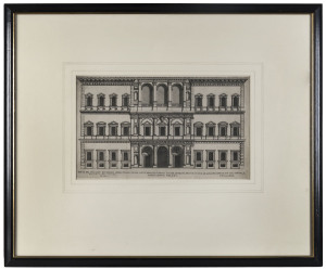 PIETRO FERRERIO [1600 - 1654], Parte del Palazzo de Farnese... (designed by Michelangelo Buonarotti), copper engraving, published 1655, 23 x 38cm also COLEN CAMPBELL [1676 - 1729], The Banquetting House at Whitehall, by Inigo Jones, copper engraving, publ