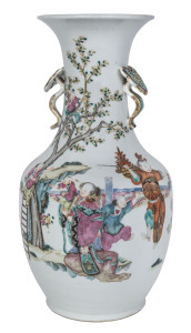 A Chinese famille rose porcelain vase with Rui sceptre handles, Qing Dynasty, 19th century, 34cm high