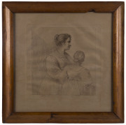 GUERCINO [1591 - 1666] Giovanni Francesco BARBIERI A mother and Child copper-plate engraving 25 x 24cm plus another engraving of a contemplative woman, identically framed in maple. (2 items) - 2