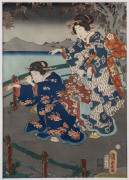 KUNISADA II (1823-1880), Autumn: Charming Genji under the moon at Suwa, 1861, Japanese woodblock print, mounted, 37 x 25cm