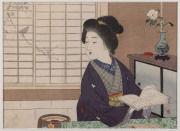 SUZUKI KASON, and others,&nbsp;Three Japanese portrait woodblock prints of women,the largest 21 x 30cm