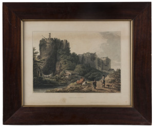 A Colonial Australian cedar picture frame with gilt slip and coloured engraving titled "Chepstow Castle", mid 19th century, 44.5 x 52.5cm, (internal size 31 x 40cm)