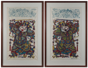 A pair of Chinese new year woodblock prints, 20th century, ​71 x 39cm