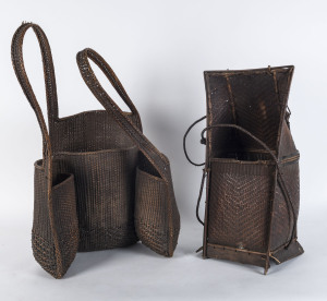 Two Vietnamese back strap baskets, rattan and bamboo, 20th century, the taller 62cm high