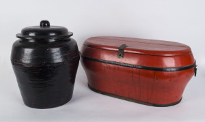Two Chinese lidded boxes, 20th century, the larger 60cm across
