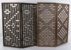 Two pairs of Chinese wooden window screen panels, 19th century, each panel 125 x 52cm approximately