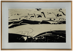 G.W. BOT [born 1954], Ancestral Lake 1, Linocut, edition of 25, 53 x 93cm.