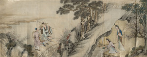 Five assorted Chinese paintings on silk, 19th and 20th century, the largest