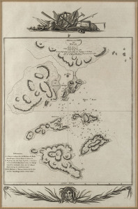 "Sketch of the TYPA and MACAO" Detailed chart of Macao and neighboring islands from Cook's Voyages, c.1785. overall 34 x 22cm. Includes town plan, soundings, some topography and notes and observations. also, "View of Macao in China" by James Heath (c.179