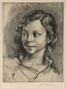ETCHINGS: 1918 - 1935, The River Seine, Paris by Will Ashton 16/50; Sydney Heads from Cranleigh by John Shirlow 1918; Sunrise by John Shirlow; Portal of the Amsterdam Club, William Street, Melbourne 26/50; Smiling Girl by James Arden Grant. various sizes, - 4