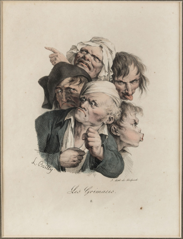 FRENCH LITHOGRAPHS IN COLOUR, Two images by Carle Vernet from his Types of Paris series (c1818), plus, Les Grimaces by Louis Boilly. (c.1824), (3 items).