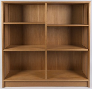 A pair of modern ash bookshelves, 122cm high, 120cm wide, 30cm deep