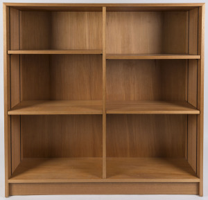 A pair of modern ash bookshelves, ​122cm high, 120cm wide, 30cm deep