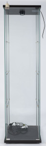 A modern upright square glass display cabinet, late 20th century, 163cm high, 43xm wide, 40cm deep