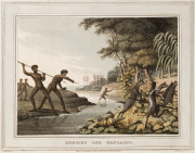 JOHN HEAVISIDE CLARK [1770-1863], from "Field Sports of the Native Inhabitants of New South Wales", i.) Hunting the Kangaroo, ii.) Repose, iii.) The Dance, coloured aquatints, (3), Published by Edward Orme, London, 1813. - 3