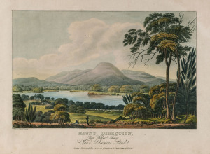 JOSEPH LYCETT [1774 -1828], Mount Direction, Near Hobart Town Van Diemen's Land, hand coloured aquatint from “Views in Australia or New South Wales and Van Diemen's Land Delineated...”, Published London J. Souter, 1825, 23 x 33cm.