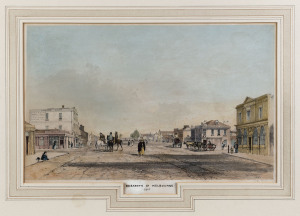 JOHN SKINNER PROUT [1805 -1876], Elizabeth St., Melbourne (from "Views in Melbourne and Geelong", 1847), hand coloured lithograph, signed lower right, 23 x 36cm.