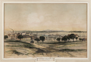 JOHN SKINNER PROUT [1805 -1876], View from Bateman's Hill, Melbourne (from "Views in Melbourne and Geelong", 1847), hand coloured lithograph, signed lower right, 23 x 35cm.