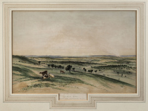 JOHN SKINNER PROUT [1805 -1876], Corio Bay from the Barabool Hills, (from "Views in Melbourne and Geelong", 1847), hand coloured lithograph, signed lower centre, 24 x 35cm.