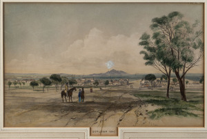 JOHN SKINNER PROUT [1805 -1876], Geelong, 1847, (from "Views in Melbourne and Geelong", 1847), hand coloured lithograph, signed lower right, 23 x 35cm. (repair at lower centre)