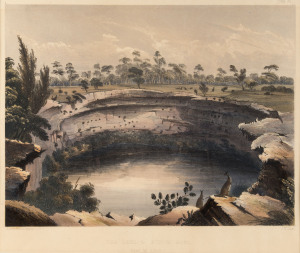 GEORGE FRENCH ANGAS [1822 – 1886], The Devil's Punch Bowl, Near Mt Shanck, lithograph, printed with tint stone and hand-colouring, from "South Australia Illustrated", 1847, 25.5 x 33.5cm.