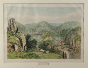 JOHN SKINNER PROUT [1805 - 1876], The Cataract, Launceston, hand coloured lithograph, signed in the stone lower left 'J.S. Prout' (from "Tasmania Illustrated", 1844). 26 x 36cm.