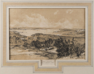JOHN SKINNER PROUT [1805 -1876], Port Jackson East of Bradley's Head, sepia coloured lithograph (from "Sydney Illustrated", 1844), 18 x 26.5cm.