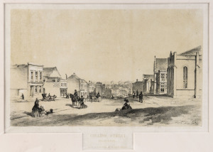 EDMUND THOMAS [1827 -1867], Collins Street, Melbourne, drawn and lithographed by Edmund Thomas, Published by R. Quarrill & Co. 1853, 21.5 x 34cm.