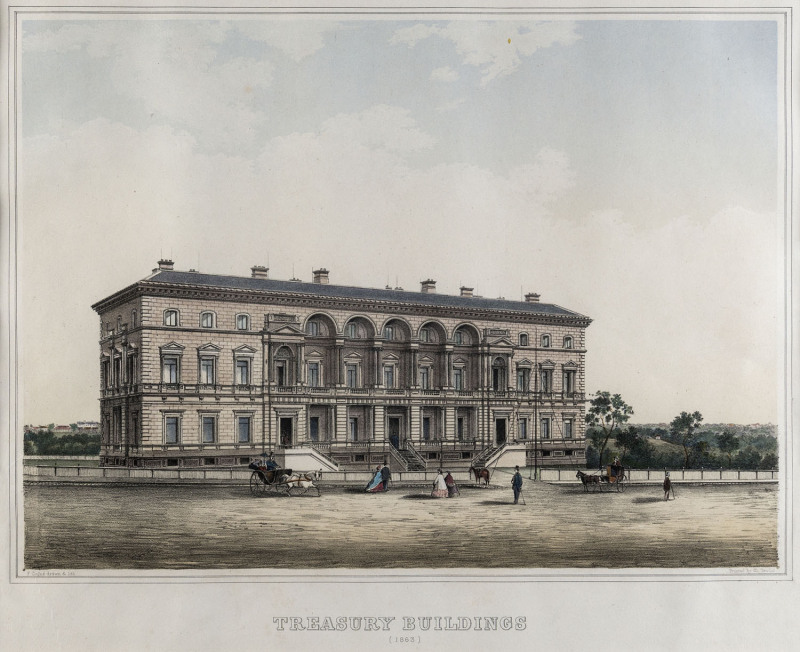FRANCOIS COGNE [1829-1883], Treasury Buildings (1863), coloured lithograph (from Charles Troedel's “The Melbourne Album” pub. Melbourne 1863/64), 27 x 38cm.