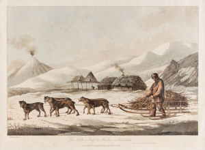 JOHN WEBBER [1751 -1793], The Narta or Sledge for Burdens in Kamtschatka (Not mentioned in Cook’s Last Voyage), Aquatint with large margins and very fine hand colour on watermarked paper, 'J. Whatman. 1819'. 32.5 x 45cm.