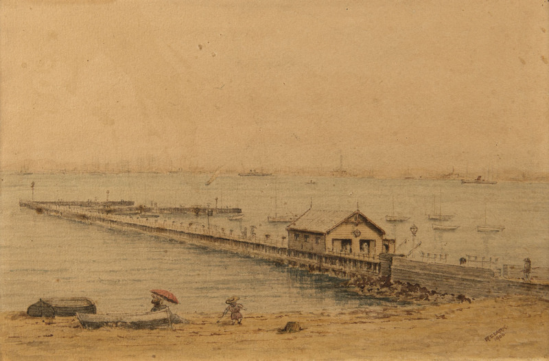 ROLAND CLARK (active early 1900s), St Kilda Pier, watercolour, signed and dated "1900" lower right, 15.5 x 24.5cm.