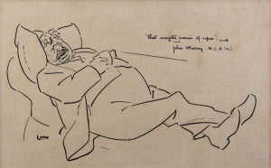 DAVID LOW [1891 - 1963], 'That energetic passion of repose' - Lowell; John Murray M.L.A. (Vic)", pen & ink on paper, signed 'LOW' at left, 20 x 32cm.