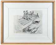 FREDERICK (Fritz) SCHONBACH (b.1920, Vienna), Cartoon: "Look at the way the war has pepped up the emancipation of women for instance", black ink, Chinese white & charcoal on paper, dated 3/11/45 at lower right, 24 x 28 cm (irregular). Schonbach was a "D - 2