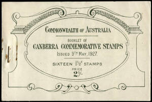 1927 (SG.SB22) 2/- 1½d Canberra booklet, complete. Unit 7 on the first pane with "Flaw in top of first A of AUSTRALIA" variety, but shaped differently and accompanied by a flaw in the base of the U of AUST.