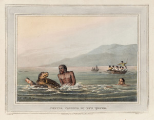 JOHN HEAVISIDE CLARK [1770-1863], from "Foreign Field Sports", i.) Turtle Fishing in the Water, ii.) Turtle Catching on Land, coloured aquatints, (2), Published by Edward Orme, London, 1813.