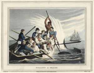 JOHN HEAVISIDE CLARK [1770-1863], from "Foreign Field Sports", i.) Turtle Fishing in the Water, ii.) Turtle Catching on Land, iii.) Killing Seals in a Cavern, iv.) Killing a Shark. coloured aquatints, (4), Published by Edward Orme, London, 1813.