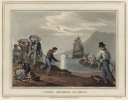 JOHN HEAVISIDE CLARK [1770-1863], from "Foreign Field Sports", i.) Turtle Fishing in the Water, ii.) Turtle Catching on Land, iii.) Killing Seals in a Cavern, iv.) Killing a Shark. coloured aquatints, (4), Published by Edward Orme, London, 1813. - 3