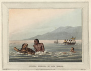 JOHN HEAVISIDE CLARK [1770-1863], from "Foreign Field Sports", i.) Turtle Fishing in the Water, ii.) Turtle Catching on Land, iii.) Killing Seals in a Cavern, iv.) Killing a Shark. coloured aquatints, (4), Published by Edward Orme, London, 1813. - 4