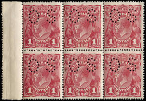 1914-21 (SG.O39/39h) 1d Carmine-Red, marginal blk.(6) incorprating 4 x Die II's. MUH/MVLH. Cat.£1826.