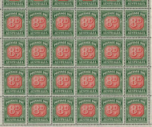 1957 (SG.127.BW.D137) 8d Red and Deep Green, wmk C of A, full sheet with By Authority imprint. Incl. listed BW. varieties d & e at LP 1/2 & RP 7/1. Cat.£390+. (120).