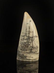 A scrimshaw whale's tooth engraved "The Sunbeam, 1856", ​15cm high