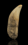 A large scrimshaw whale's tooth with harbour scene, ​21.5cm high - 2