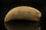 A scrimshaw whale's tooth engraved "Coast Of Madagascar, 1846", ​17.5cm long - 2