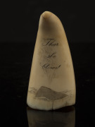 Three scrimshaw whale's teeth with portrait views of ships and sailors, ​the tallest 10cm high - 2