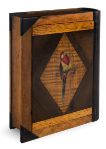 An Australian timber book box with handpainted parrot scene, 19th/20th century,