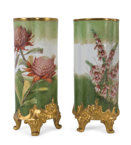 A stunning pair of handpainted porcelain vases decorated with Australian wildflowers, late 19th early 20th century, painted monogram "V. L. W.", French Limoges porcelain blanks, 30.5cm high.