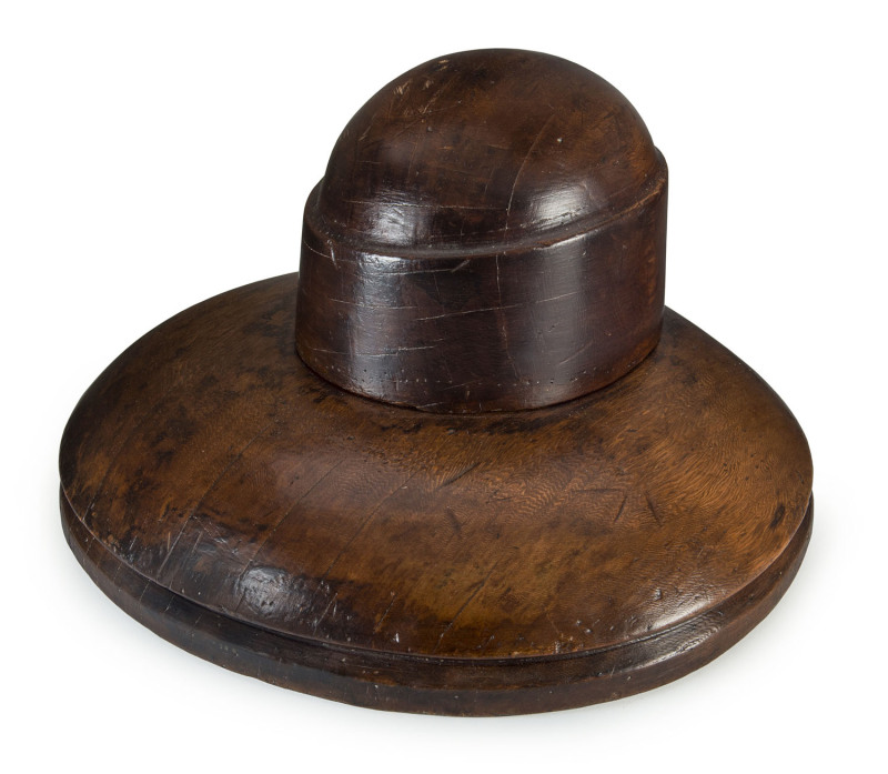 A hat block, huon pine, stamped "GODFREY, MELBOURNE", early 20th century, ​ 33cm across