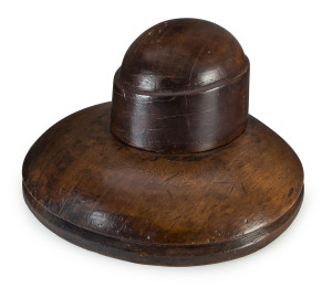 A hat block, huon pine, stamped "GODFREY, MELBOURNE", early 20th century, 33cm across